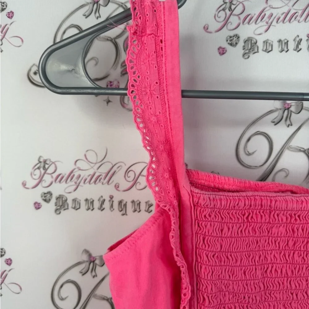 Justice tank top neon smocked shirt top Bright Pink Camisole Top ruffles